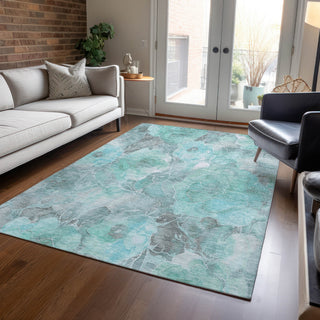 Piper Looms Chantille Floral ACN1859 Teal Machine Washable Area Rug Lifestyle Image Feature