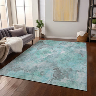 Piper Looms Chantille Floral ACN1859 Teal Machine Washable Area Rug Lifestyle Image Feature
