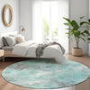 Piper Looms Chantille Floral ACN1859 Teal Machine Washable Area Rug Round Lifestyle Image Feature