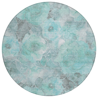 Piper Looms Chantille Floral ACN1859 Teal Machine Washable Area Rug Round Main Image