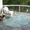 Piper Looms Chantille Floral ACN1859 Teal Machine Washable Area Rug Round Outdoor Lifestyle Image Feature