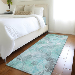 Piper Looms Chantille Floral ACN1859 Teal Machine Washable Area Rug Runner Lifestyle Image Feature