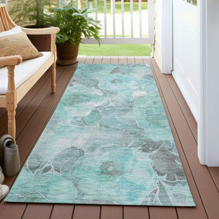 Piper Looms Chantille Floral ACN1859 Teal Machine Washable Area Rug Runner Outdoor Lifestyle Image Feature