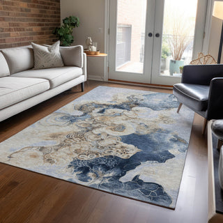 Piper Looms Chantille Abstract ACN1860 Denim Machine Washable Area Rug Lifestyle Image Feature