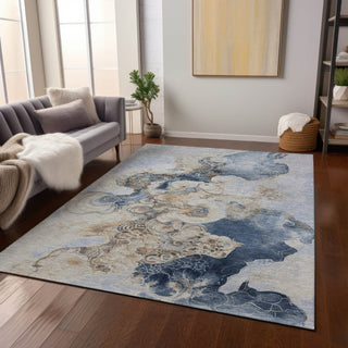 Piper Looms Chantille Abstract ACN1860 Denim Machine Washable Area Rug Lifestyle Image Feature