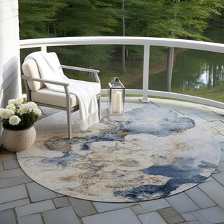 Piper Looms Chantille Abstract ACN1860 Denim Machine Washable Area Rug Round Outdoor Lifestyle Image Feature
