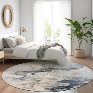 Piper Looms Chantille Abstract ACN1860 Gray Machine Washable Area Rug Round Lifestyle Image Feature