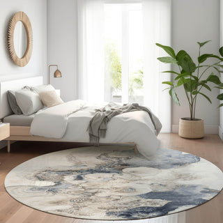 Piper Looms Chantille Abstract ACN1860 Ivory Machine Washable Area Rug Round Lifestyle Image Feature
