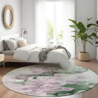 Piper Looms Chantille Abstract ACN1860 Sage Machine Washable Area Rug Round Lifestyle Image Feature
