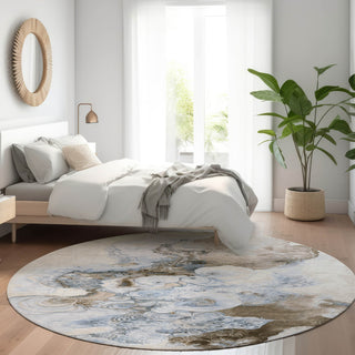 Piper Looms Chantille Abstract ACN1860 Taupe Machine Washable Area Rug Round Lifestyle Image Feature