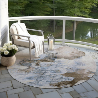Piper Looms Chantille Abstract ACN1860 Taupe Machine Washable Area Rug Round Outdoor Lifestyle Image Feature