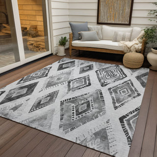 Piper Looms Chantille Aztec ACN1861 Gray Machine Washable Area Rug Outdoor Lifestyle Image Feature