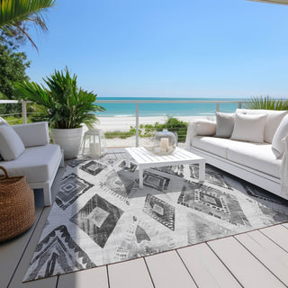 Piper Looms Chantille Aztec ACN1861 Gray Machine Washable Area Rug Outdoor Lifestyle Image Feature