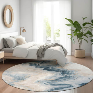 Piper Looms Chantille Swirls ACN1862 Beige Machine Washable Area Rug Round Lifestyle Image Feature
