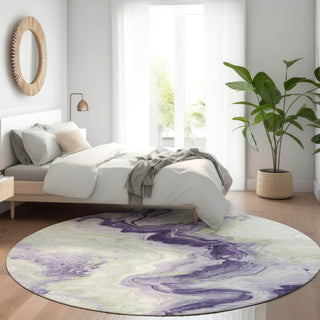Piper Looms Chantille Swirls ACN1862 Lavender Machine Washable Area Rug Round Lifestyle Image Feature