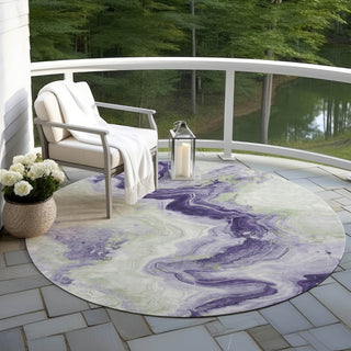 Piper Looms Chantille Swirls ACN1862 Lavender Machine Washable Area Rug Round Outdoor Lifestyle Image Feature