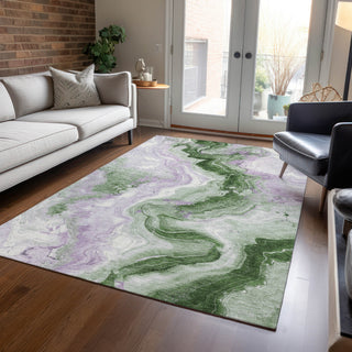 Piper Looms Chantille Swirls ACN1862 Olive Machine Washable Area Rug Lifestyle Image Feature