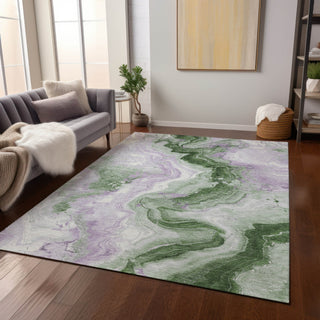 Piper Looms Chantille Swirls ACN1862 Olive Machine Washable Area Rug Lifestyle Image Feature