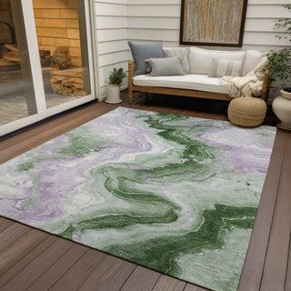 Piper Looms Chantille Swirls ACN1862 Olive Machine Washable Area Rug Outdoor Lifestyle Image Feature