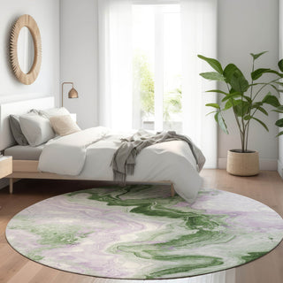Piper Looms Chantille Swirls ACN1862 Olive Machine Washable Area Rug Round Lifestyle Image Feature