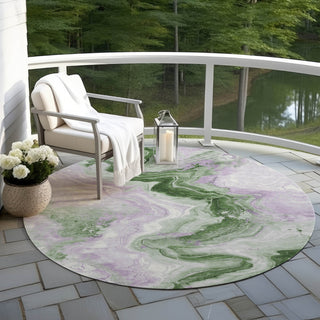Piper Looms Chantille Swirls ACN1862 Olive Machine Washable Area Rug Round Outdoor Lifestyle Image Feature