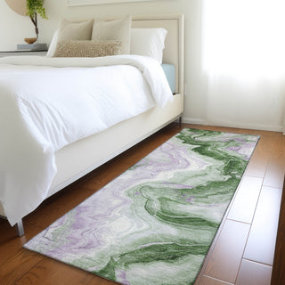 Piper Looms Chantille Swirls ACN1862 Olive Machine Washable Area Rug Runner Lifestyle Image Feature