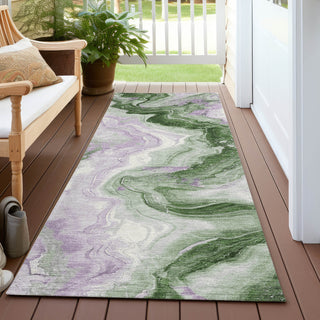 Piper Looms Chantille Swirls ACN1862 Olive Machine Washable Area Rug Runner Outdoor Lifestyle Image Feature