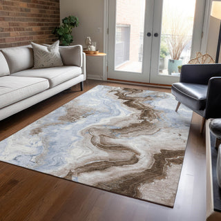 Piper Looms Chantille Swirls ACN1862 Taupe Machine Washable Area Rug Lifestyle Image Feature