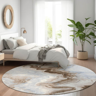 Piper Looms Chantille Swirls ACN1862 Taupe Machine Washable Area Rug Round Lifestyle Image Feature