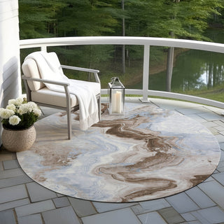 Piper Looms Chantille Swirls ACN1862 Taupe Machine Washable Area Rug Round Outdoor Lifestyle Image Feature