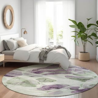 Piper Looms Chantille Abstract ACN1863 Aloe Machine Washable Area Rug Round Lifestyle Image Feature
