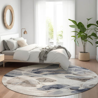 Piper Looms Chantille Abstract ACN1863 Putty Machine Washable Area Rug Round Lifestyle Image Feature
