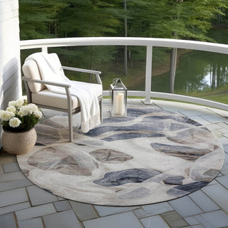 Piper Looms Chantille Abstract ACN1863 Putty Machine Washable Area Rug Round Outdoor Lifestyle Image Feature
