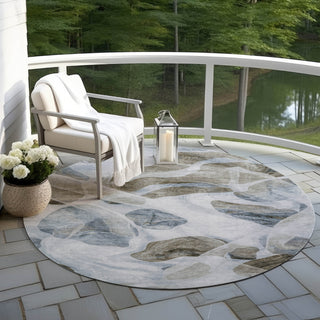 Piper Looms Chantille Abstract ACN1863 Sky Machine Washable Area Rug Round Outdoor Lifestyle Image Feature