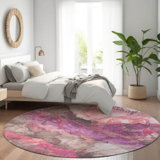 Piper Looms Chantille Floral ACN1864 Blush Machine Washable Area Rug Round Lifestyle Image Feature