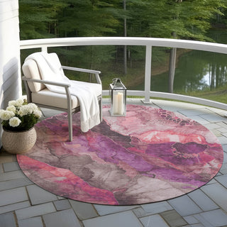 Piper Looms Chantille Floral ACN1864 Blush Machine Washable Area Rug Round Outdoor Lifestyle Image Feature
