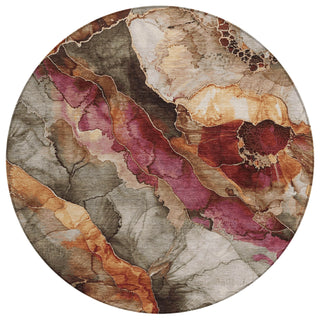 Piper Looms Chantille Floral ACN1864 Khaki Machine Washable Area Rug Round Main Image