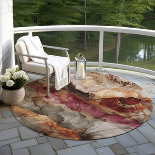 Piper Looms Chantille Floral ACN1864 Khaki Machine Washable Area Rug Round Outdoor Lifestyle Image Feature