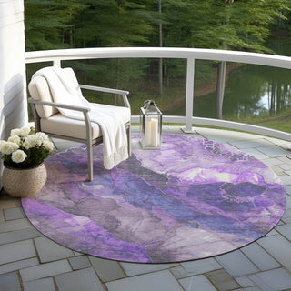 Piper Looms Chantille Floral ACN1864 Lavender Machine Washable Area Rug Round Outdoor Lifestyle Image Feature