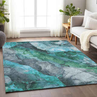 Piper Looms Chantille Floral ACN1864 Teal Machine Washable Area Rug Lifestyle Image Feature