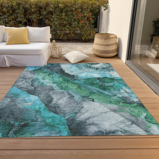Piper Looms Chantille Floral ACN1864 Teal Machine Washable Area Rug Outdoor Lifestyle Image Feature