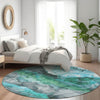 Piper Looms Chantille Floral ACN1864 Teal Machine Washable Area Rug Round Lifestyle Image Feature