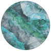 Piper Looms Chantille Floral ACN1864 Teal Machine Washable Area Rug Round Main Image