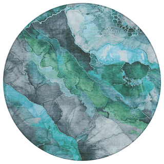 Piper Looms Chantille Floral ACN1864 Teal Machine Washable Area Rug Round Main Image