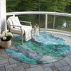 Piper Looms Chantille Floral ACN1864 Teal Machine Washable Area Rug Round Outdoor Lifestyle Image Feature