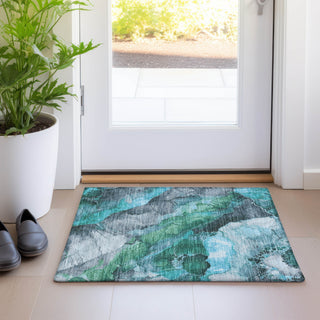 Piper Looms Chantille Floral ACN1864 Teal Machine Washable Area Rug Scatter Lifestyle Image Feature