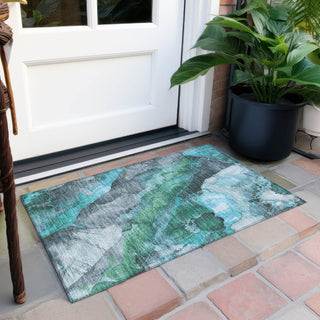 Piper Looms Chantille Floral ACN1864 Teal Machine Washable Area Rug Scatter Outdoor Lifestyle Image Feature