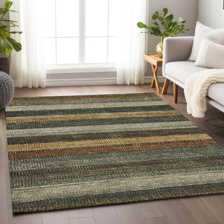 Piper Looms Chantille Stripes ACN1865 Khaki Machine Washable Area Rug Lifestyle Image Feature