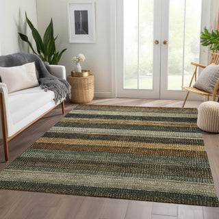 Piper Looms Chantille Stripes ACN1865 Khaki Machine Washable Area Rug Lifestyle Image Feature