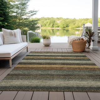 Piper Looms Chantille Stripes ACN1865 Khaki Machine Washable Area Rug Outdoor Lifestyle Image Feature